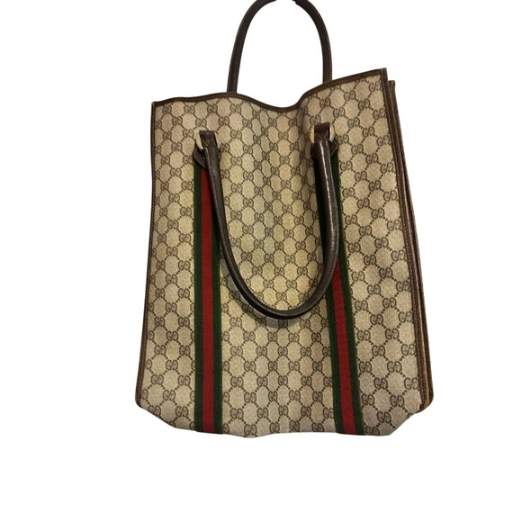Gucci Handbags - Vintage Gucci Monogram Green Red Tote Hand Bag